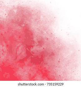 cloudy red watercolor area with splatters on white background, vector illustration