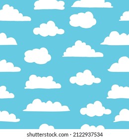 Cloudy Serenity Elevate your designs with this seamless pattern featuring white clouds on a tranquil blue background. A hand-drawn vector offering serenity and versatility for various creative project