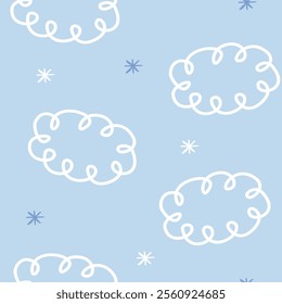 Cloudy Sky Baby Blue Seamless Pattern 