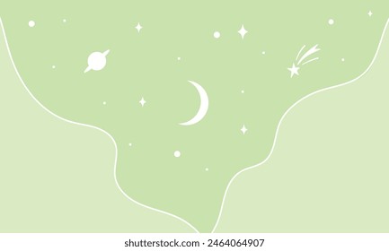 Cloudy sky background with moon and stars in flat style.