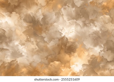 A cloudy sky with a lot of brush strokes, giving it a textured and somewhat chaotic appearance. The colors are predominantly brown and white, with some hints of blue and green