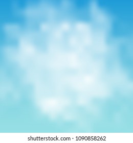 Cloudy sky cover. Square blue background. Template for graphic design. Vector illustration.