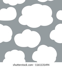 Cloudy sky. Cute white clouds on grey background.Simple seamless pattern.