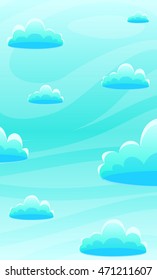 Cloudy sky  for game. Yellow stars. Vector game ui.Vertical background.