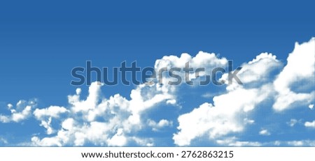 Cloudy Sky Halftone Background. Vector Blue Sky with Pixel Clouds. Abstract Bg in Art Pixel Manga Style.