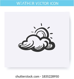 Cloudy sky icon. Hand drawn sketch. Sun behind the cloud. Overcast weather. Partly cloudy. Cloudy sky. Weather forecast concept. Meteorology sign. Isolated vector illustration 