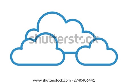 Cloudy sky icon in minimal line art style, overcast weather symbol with grouped soft clouds, simple outlined forecast pictogram isolated on white background flat vector illustration.