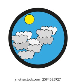 Cloudy sky icon. Sun and clouds illustration. Blue circular vector. Weather forecast symbol. EPS 10.