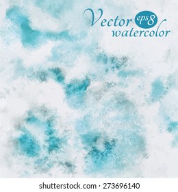 Cloudy sky illustration. Abstract watercolor vector background. Heaven with clouds. Blue sky, shades of white. Painted backdrop. Fresco imitation. 