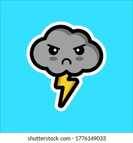  cloudy sky kawaii vector character illustration. cloud with lightning, cloudy weather, cloud character, cloud icon, cloud sticker