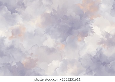 A cloudy sky with a light purple hue. The clouds are scattered throughout the sky, creating a sense of depth and movement