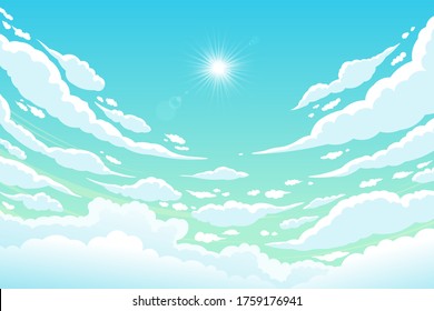 Cielo nublado En un día despejado con el sol brillando. Vector