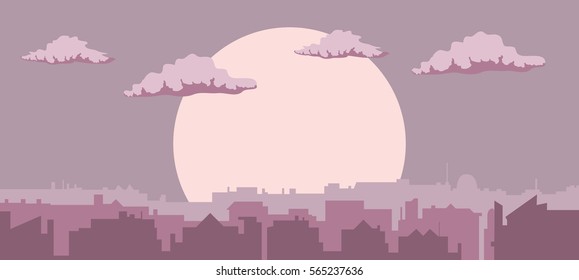 cloudy sky over city silhouette
Vector cityscape illustration 