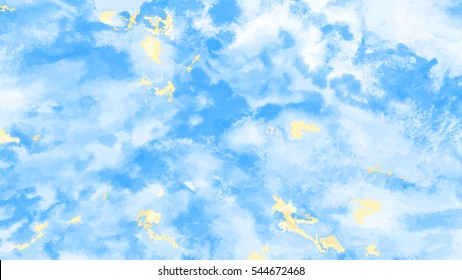 Cloudy sky. The sun's rays through the clouds. Background vector.