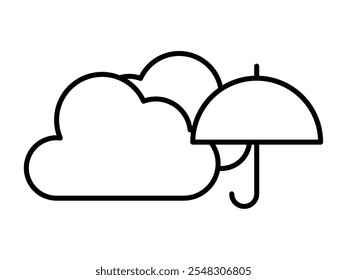 Cloudy and sometimes rainy weather line drawing icon_line width editable stroke