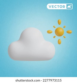 cloudy with sun 3D vector icon set, on a blue background