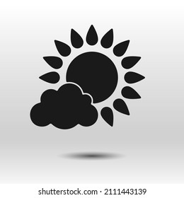 Icono negro de sol nuboso. vector simple dibujado a mano. Glifo estilizado aislado sobre fondo blanco. Mejor para patrones sin inconvenientes, poligrafía, creación de logotipos, aplicaciones móviles y diseño web.
