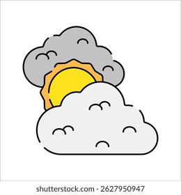Cloudy Sun Flat design style, cloud partially covering the sun, representing partly cloudy weather, ideal for forecasts and environment graphics.