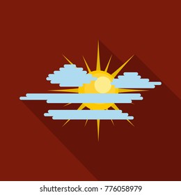 Cloudy sun icon. Flat illustration of cloudy sun vector icon for web