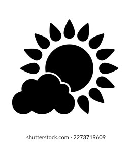 Icono de sol nublado. Glifo negro estilizado aislado sobre fondo blanco.