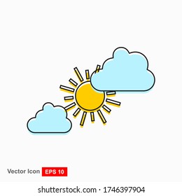 Cloudy and sun icons, vector dashes, isolated linear force pictograms in white. Symbols, logo illustrations. Stroke that can be edited. Vector illustration