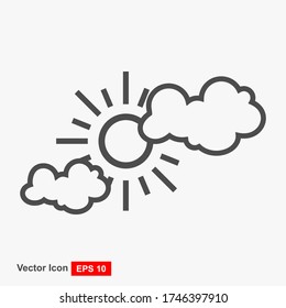 Cloudy and sun icons, vector dashes, isolated linear force pictograms in white. Symbols, logo illustrations. Stroke that can be edited. Vector illustration
