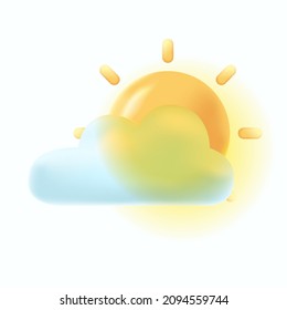 cloudy sun  isolated 3d icon vector illustration