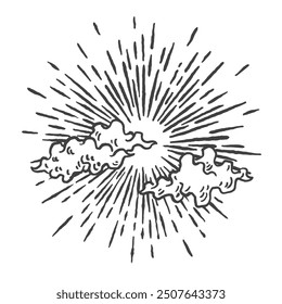 cloudy sun vector illustration sketch with a retro design style but very cool and elegant