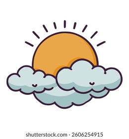 cloudy sun weather nature flat color vector illustration template design
