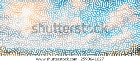 cloudy and sunny blue sky mosaic background with small hexagon, star, circle, square or polygon shape puzzles. banner