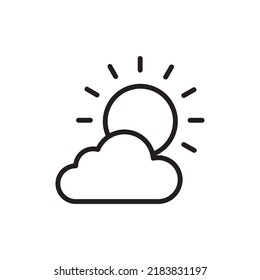 cloudy sunny icon, cloud icon with sun, cloud covered sun, simple line minimalist design on white background.