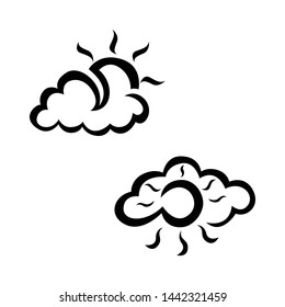 Cloudy and sunny weather sketch icon set. Hand drawn weather icon set. Weather vector icon set.
