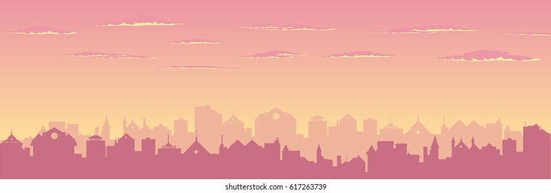 Cloudy sunset sky over city
vector cityscape illustration