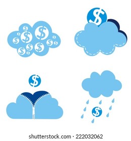 cloudy technologies help to make money, set of business images