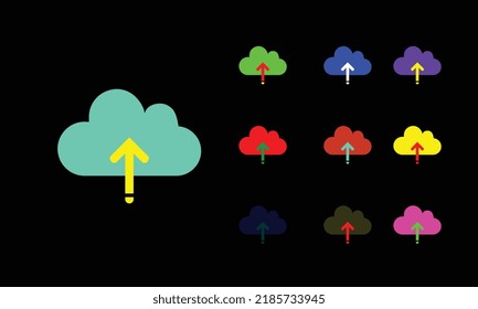 cloudy upload icon.  cloud storage sign, set of isolated network server service in vivid colors. Cloud uploading data platform. Icon, sign, symbol for UI design. Vector illustration