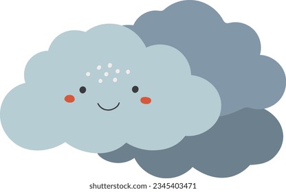 Ilustración de vectores nubosos, vector meteorológico, ilustración infantil, clipart meteorológico, elemento de bebé, vector kawaii