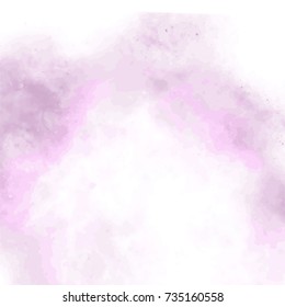 cloudy violet watercolor circle frame with splatters on white background, vector illustration