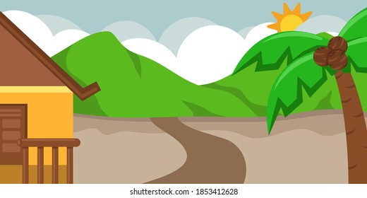 Cloudy weather background. Cloudy weather in the village near the mountains.