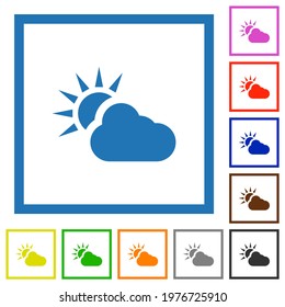 Cloudy weather flat color icons in square frames on white background
