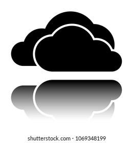 cloudy weather icon. Black icon with mirror reflection on white background