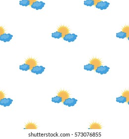 Cloudy weather icon in cartoon style isolated on white background. Weather pattern stock vector illustration.