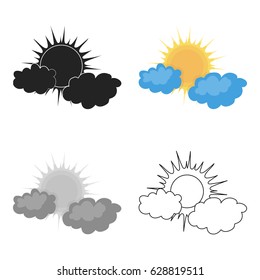 Cloudy weather icon in cartoon style isolated on white background. Weather symbol stock vector illustration.