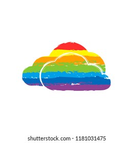 cloudy weather icon. Drawing sign with LGBT style, seven colors of rainbow (red, orange, yellow, green, blue, indigo, violet