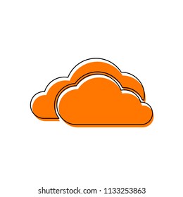 cloudy weather icon. Isolated icon consisting of black thin contour and orange moved filling on different layers. White background
