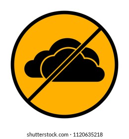 cloudy weather icon. not allowed, black object in warning sign with orange background color