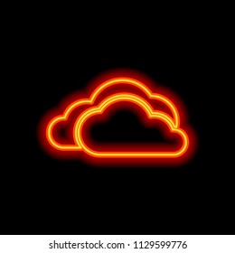 cloudy weather icon. Orange neon style on black background. Light icon