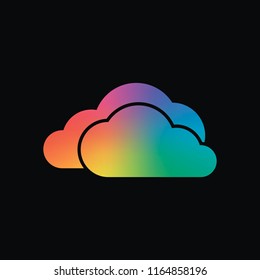 cloudy weather icon. Rainbow color and dark background