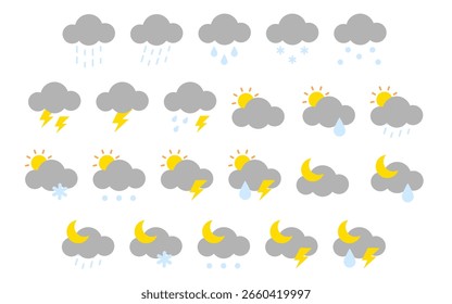 Conjunto de iconos de Clima nublado. Estilo de color plano