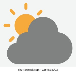 Cloudy weather icon, sun behind cloud, weather forecast icon for cloudy weather, suitable for social media and app icon, cloud and sun vector illustration, grey and orange colors