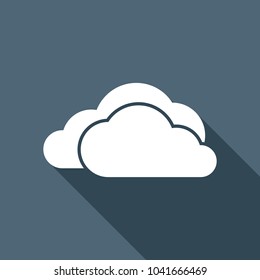 cloudy weather icon. White flat icon with long shadow on background